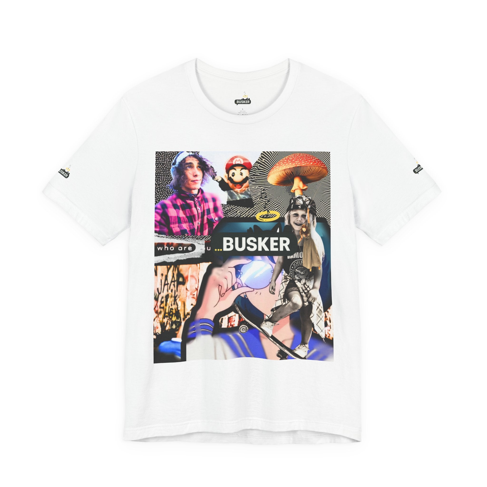Busker Vibe Unisex Tee - Music & Art Collage Design