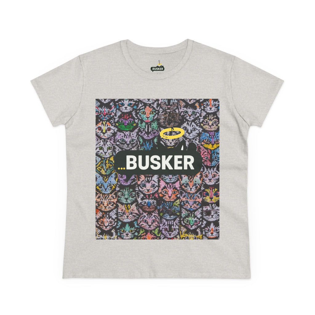 Colorful Cat Design Women's Tee, Casual Graphic Tee for Cat Lovers, Funny Gift for Friends, Summer Style, Unique Animal Art Shirt