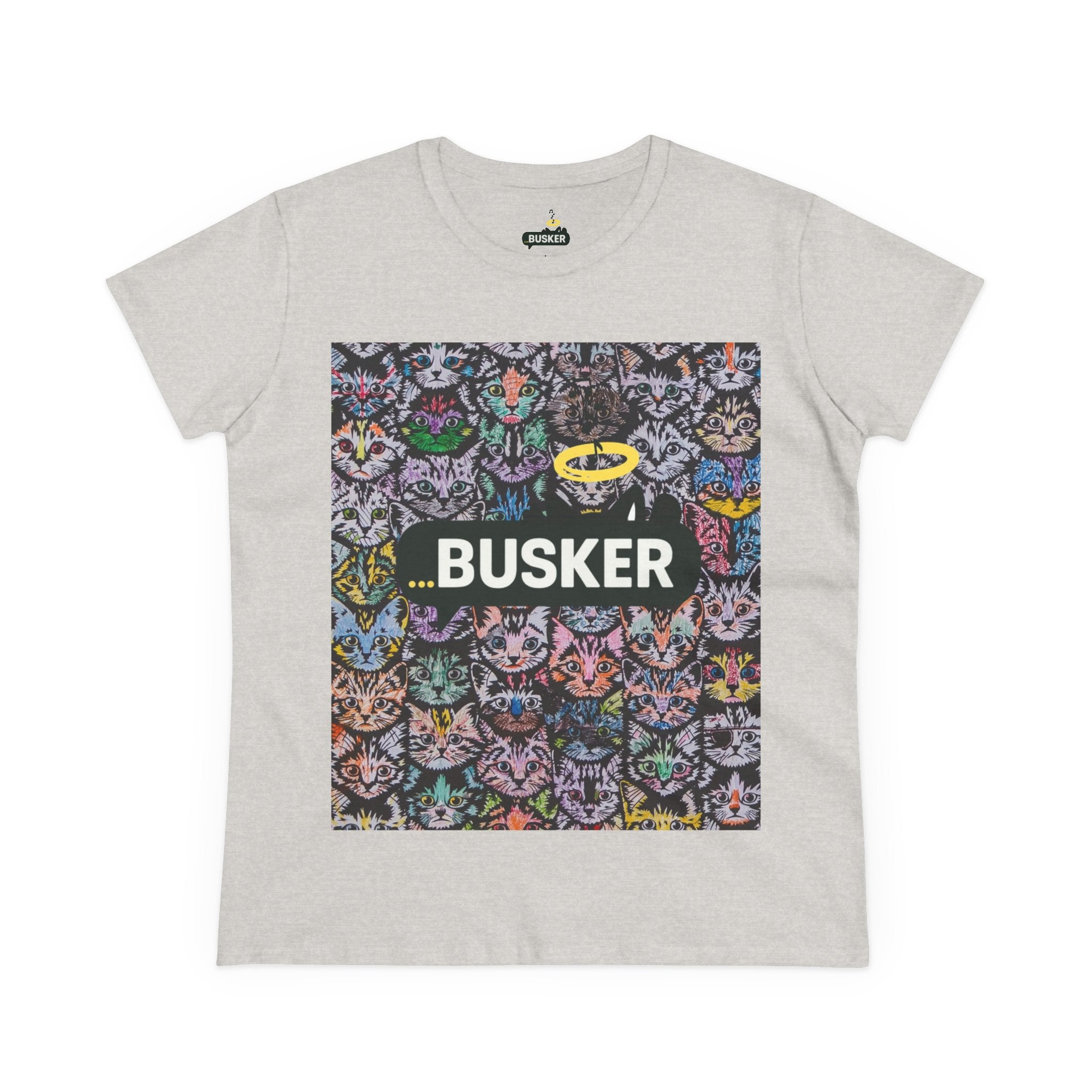 Colorful Cat Design Women's Tee, Casual Graphic Tee for Cat Lovers, Funny Gift for Friends, Summer Style, Unique Animal Art Shirt