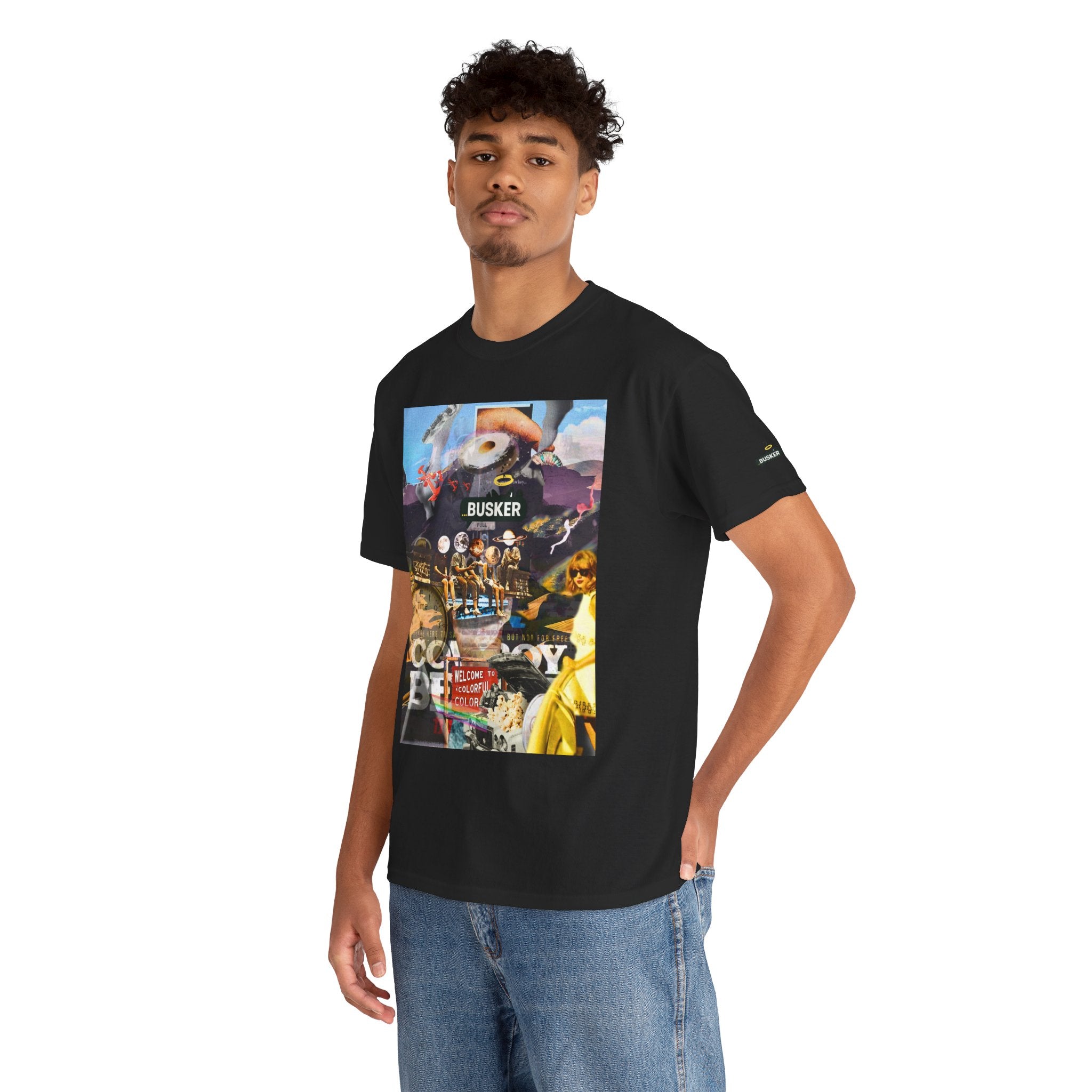 Busker Collage Graphic Tee — Vintage Music Poster Streetwear