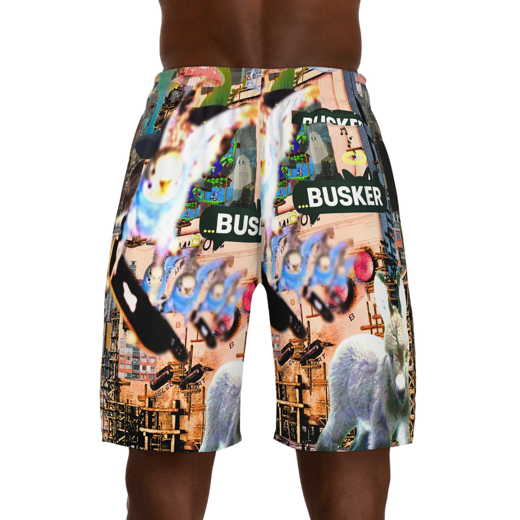 Men's Graphic Jogger Shorts - Vibrant Street Art Design