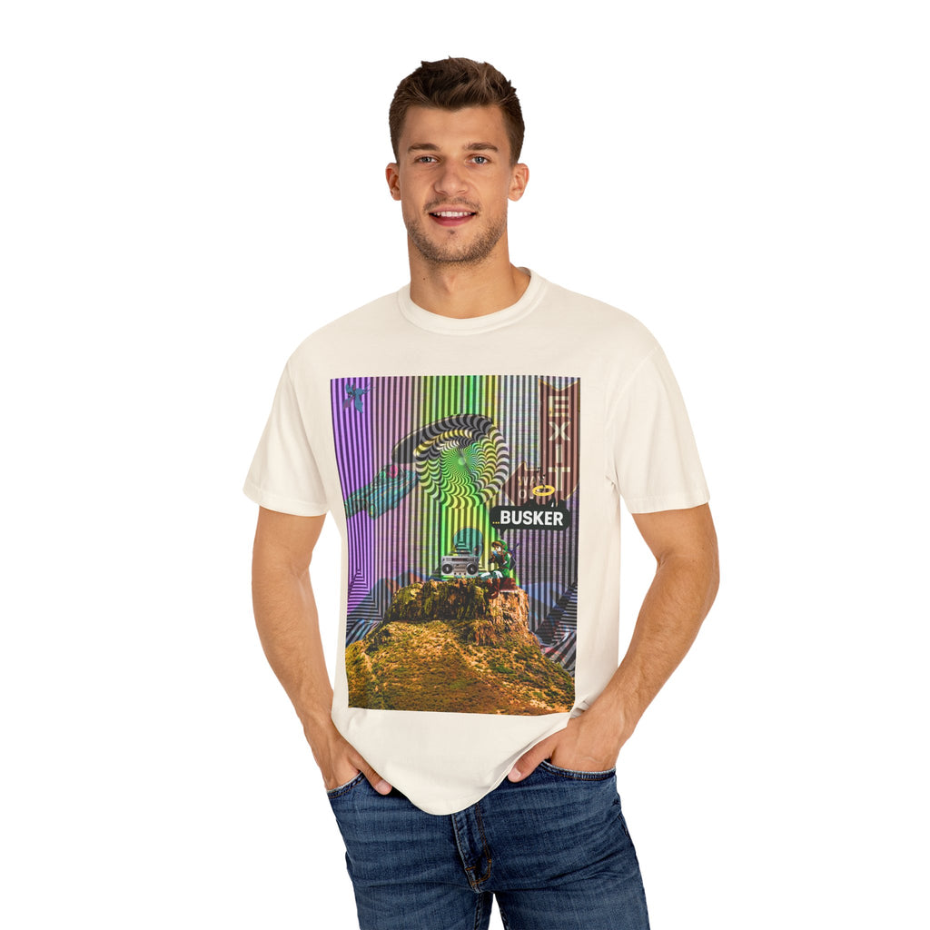 Psychedelic Busker T-Shirt, Unisex Graphic Tee, Music Lover Gift, Festival Wear, Casual Streetwear, Colorful Arttee