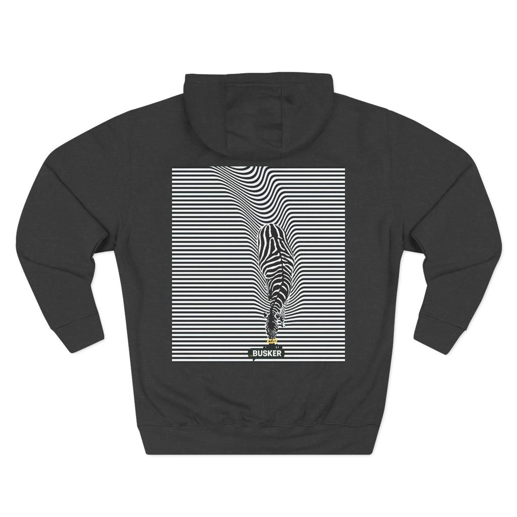 Busker Three-Panel Fleece Hoodie, Striped Design, Unisex Fashion Hoodie, Cozy Gift for Music Lovers, Street Performer Style