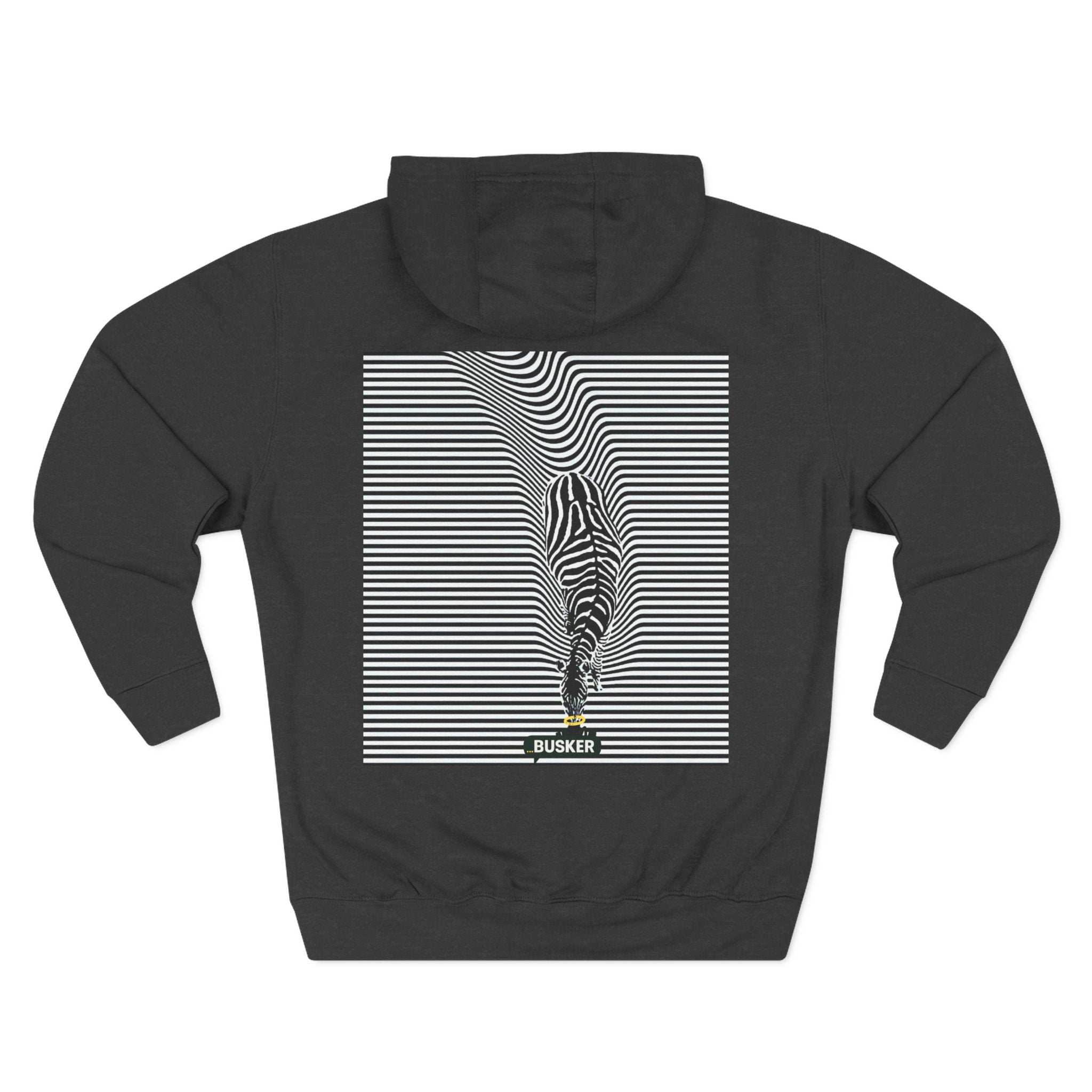 Busker Three-Panel Fleece Hoodie, Striped Design, Unisex Fashion Hoodie, Cozy Gift for Music Lovers, Street Performer Style