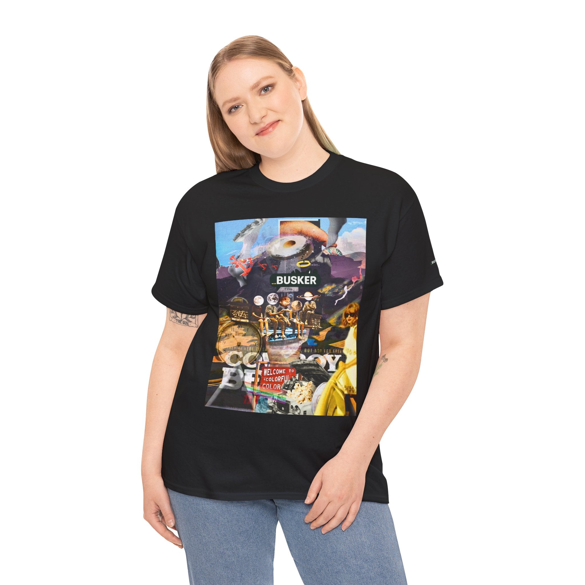 Busker Collage Graphic Tee — Vintage Music Poster Streetwear