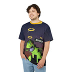 Rooftop Dino Busker Tee | Fun Graphic Shirt for Music Lovers, Festivals, Retro Style, Unisex T-Shirt, Unique Gift Idea