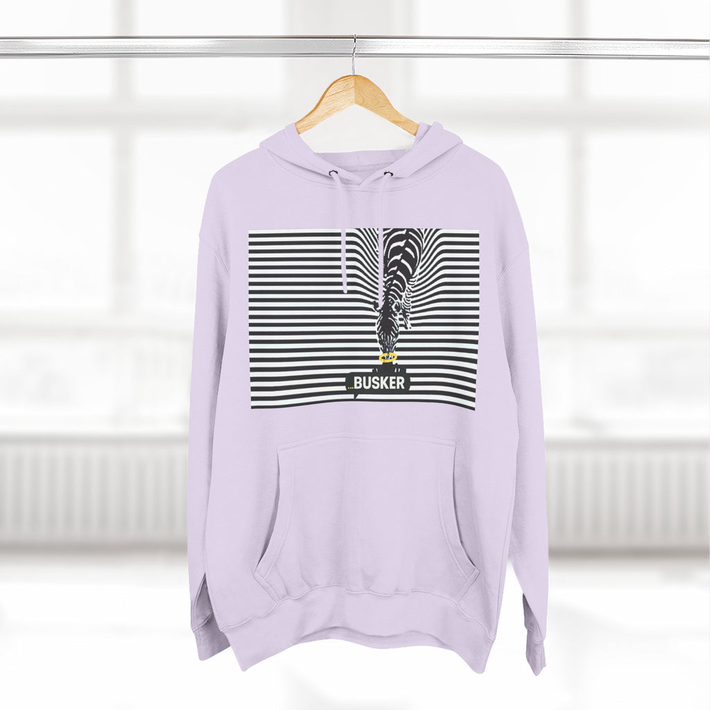 Busker Three-Panel Fleece Hoodie, Striped Design, Unisex Fashion Hoodie, Cozy Gift for Music Lovers, Street Performer Style