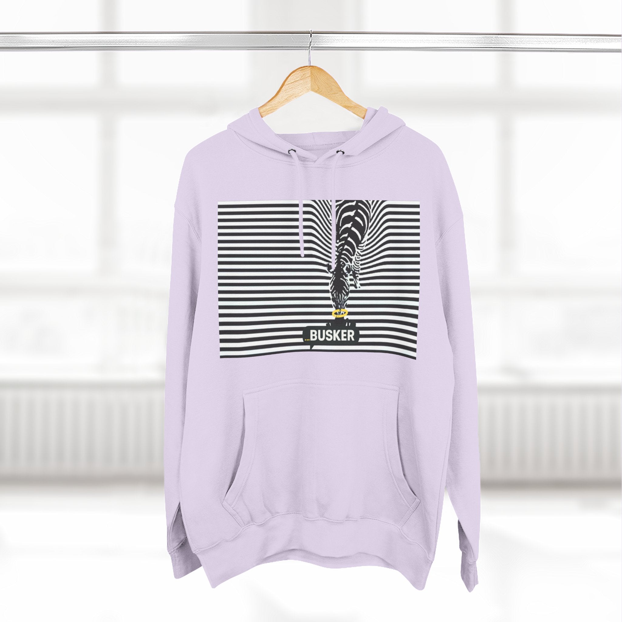 Busker Three-Panel Fleece Hoodie, Striped Design, Unisex Fashion Hoodie, Cozy Gift for Music Lovers, Street Performer Style