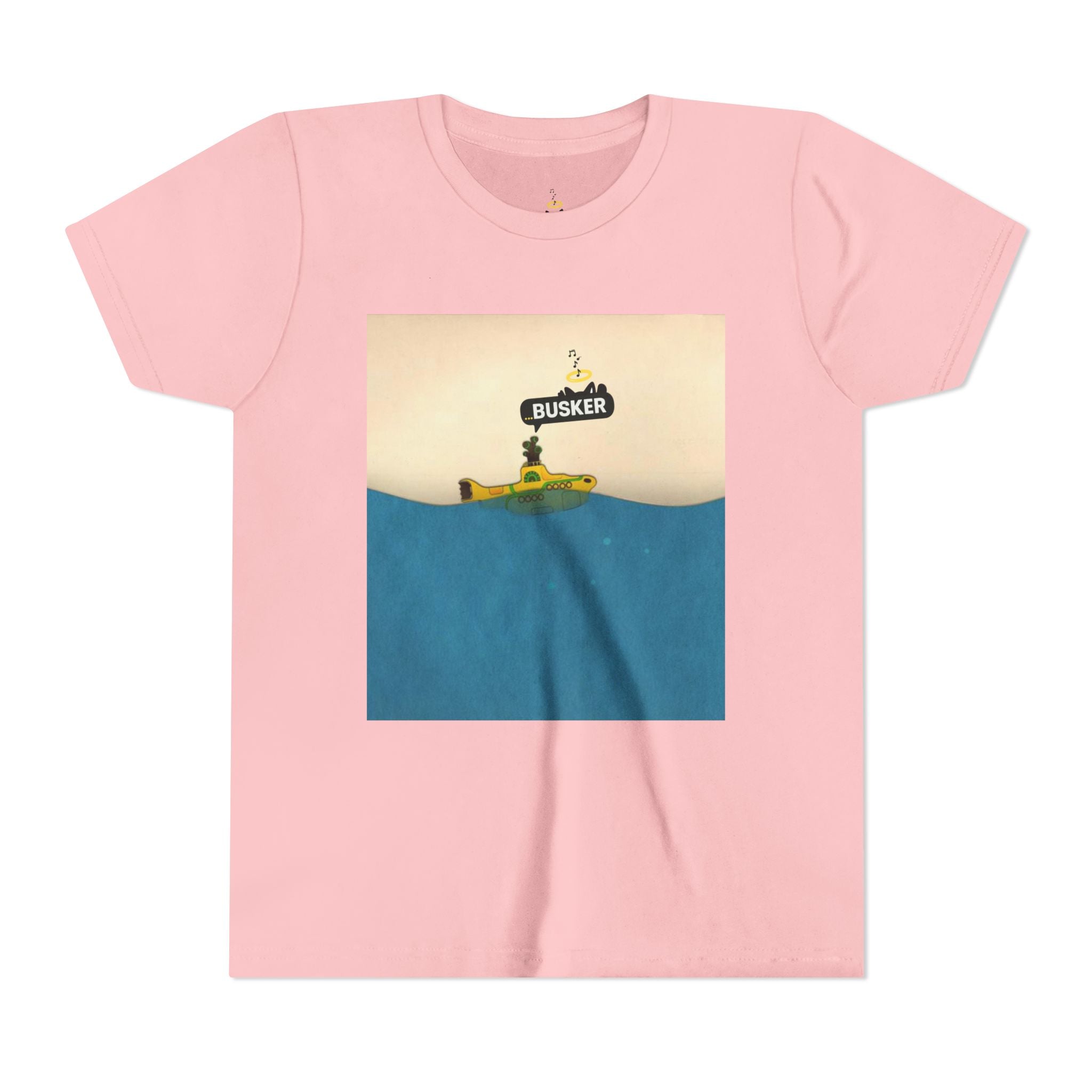 Whimsical Youth Tee with 'Busker' Design, Fun Gift, Summer Style, Music Lovers, Kid's Fashion, Creative Apparel