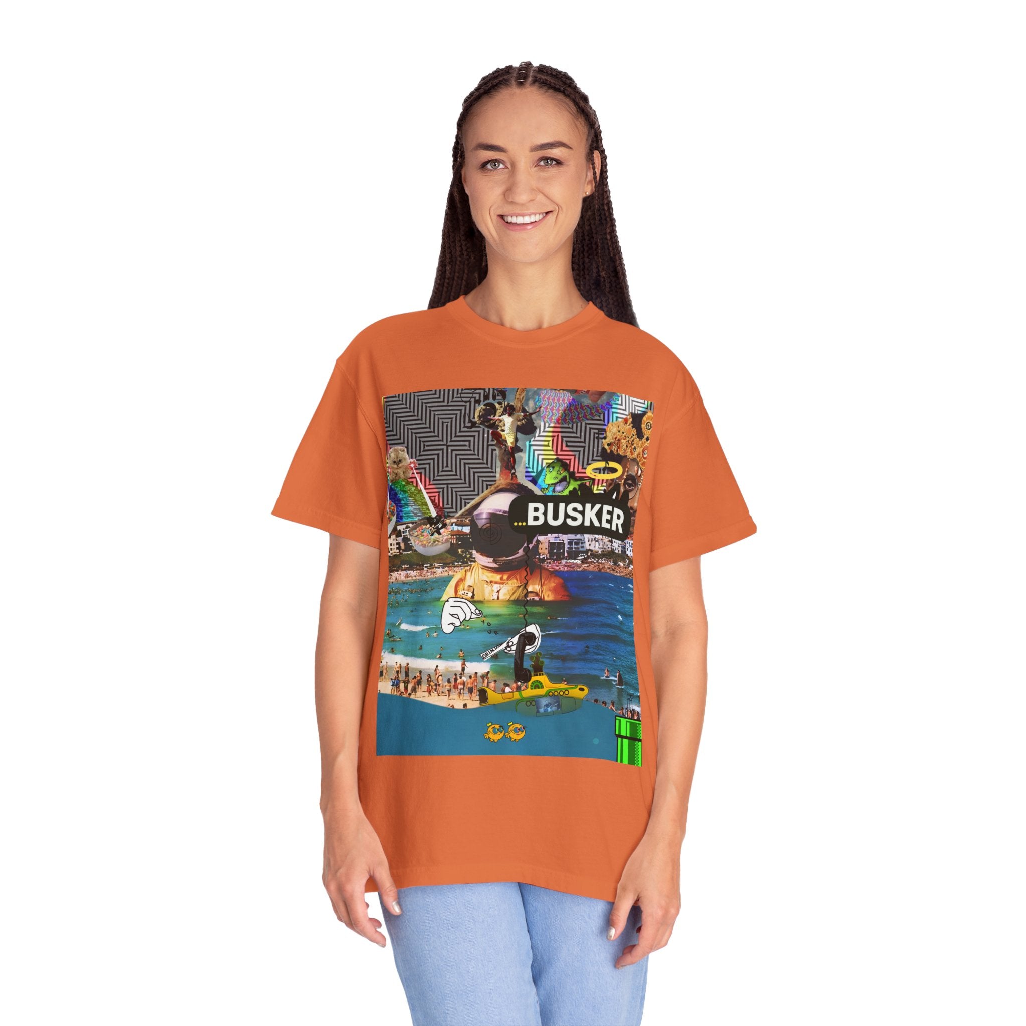 Vibrant Busker T-Shirt, Unisex Graphic Tee, Street Art Inspired Apparel, Casual Wear, Summer Festival Clothing