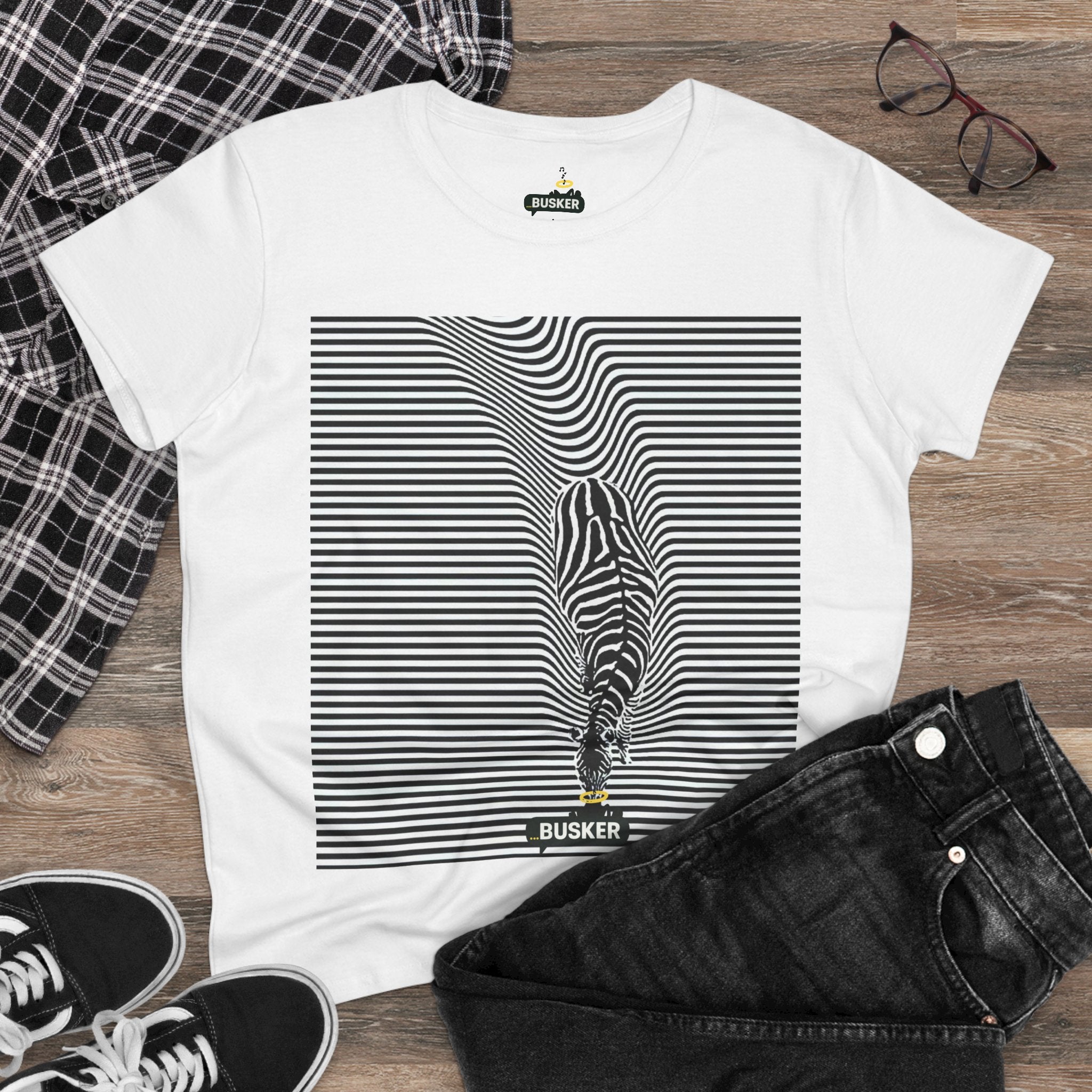 Stylish Women's Cotton Tee with Busker Design, Graphic Tee for Music Lovers, Casual Wear, Gifts for Her, Hipster Fashion