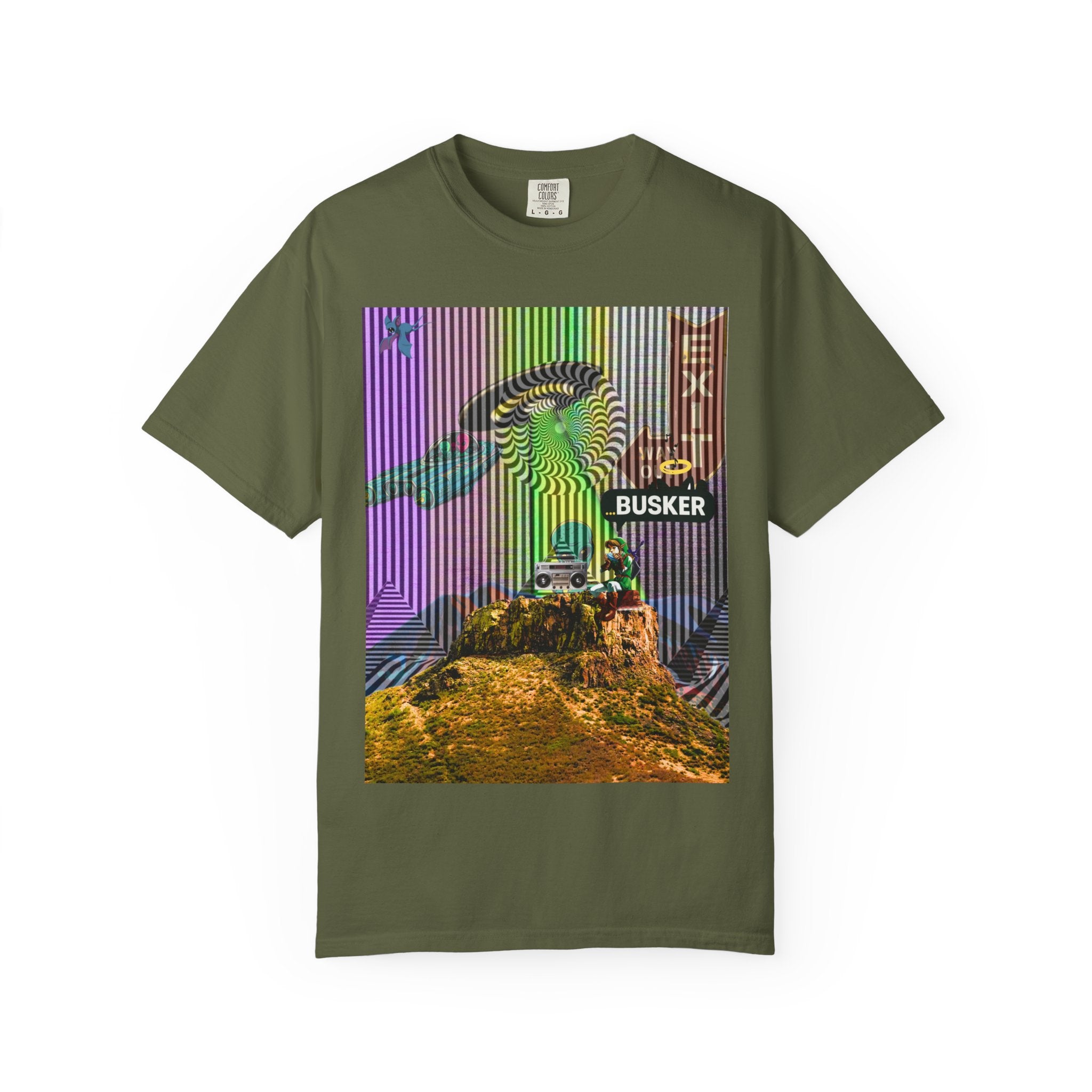 Psychedelic Busker T-Shirt, Unisex Graphic Tee, Music Lover Gift, Festival Wear, Casual Streetwear, Colorful Arttee