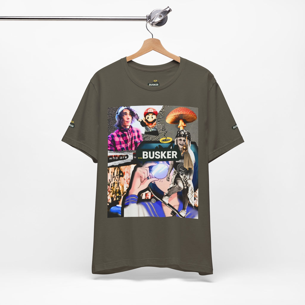 Busker Vibe Unisex Tee - Music & Art Collage Design