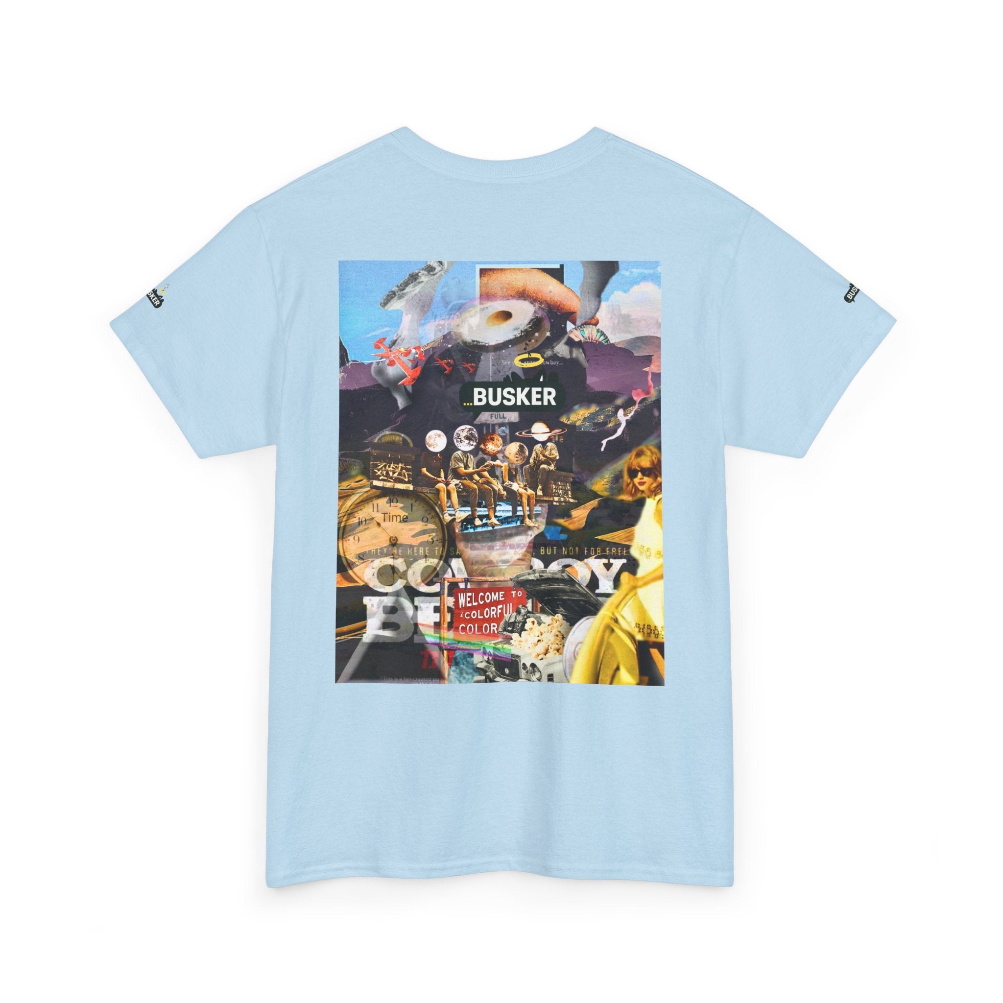 Busker Collage Graphic Tee — Vintage Music Poster Streetwear