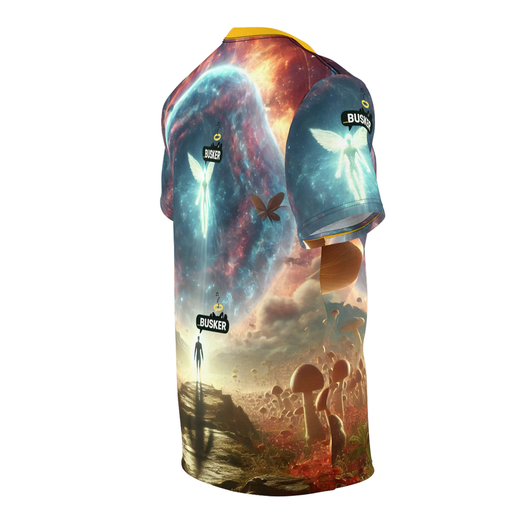 Cosmic Adventure Unisex Tee, Fantasy T-Shirt, Artistic AOP Shirt, Gift for Dreamers, Unique Casual Wear, Festival Clothing