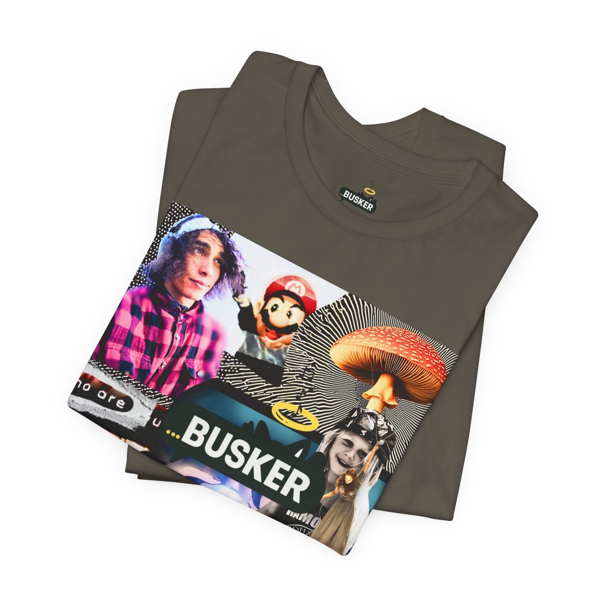 Busker Vibe Unisex Tee - Music & Art Collage Design