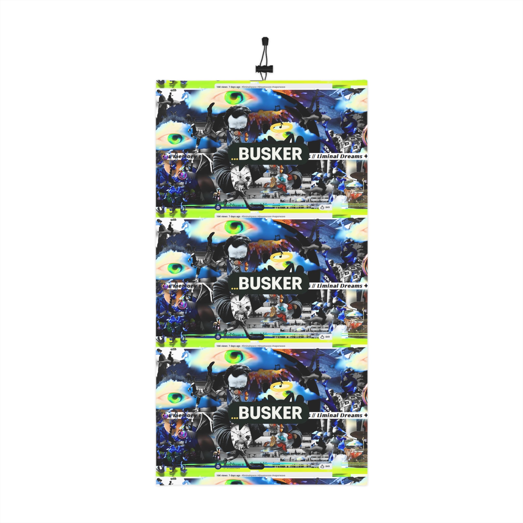 Busker Collage Winter Neck Gaiter with Drawstring — Vibrant Street Performer Graphic Face Mask