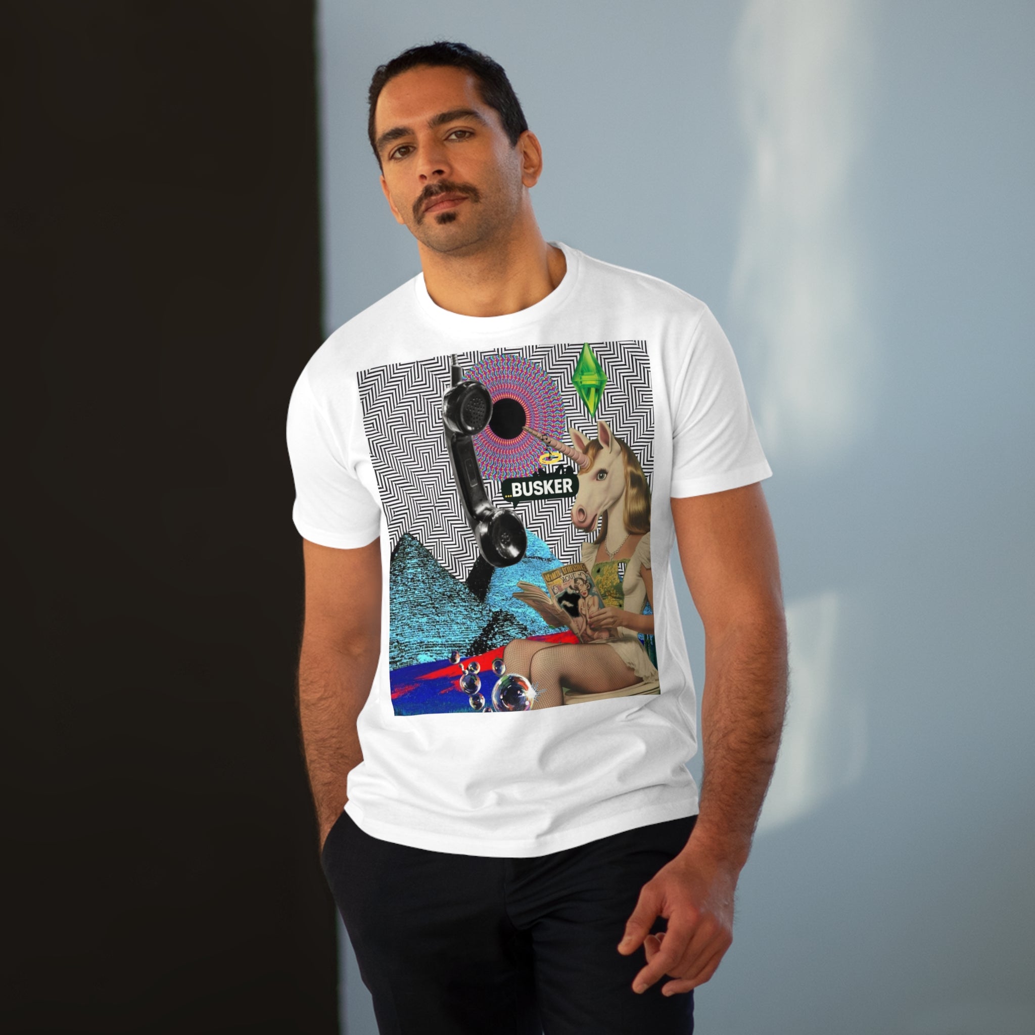 Modern-fit Graphic Tee, Retro Art T-Shirt, Fun Men’s Apparel, Unique Casual Top, Gift for Creative Souls, Summer Style