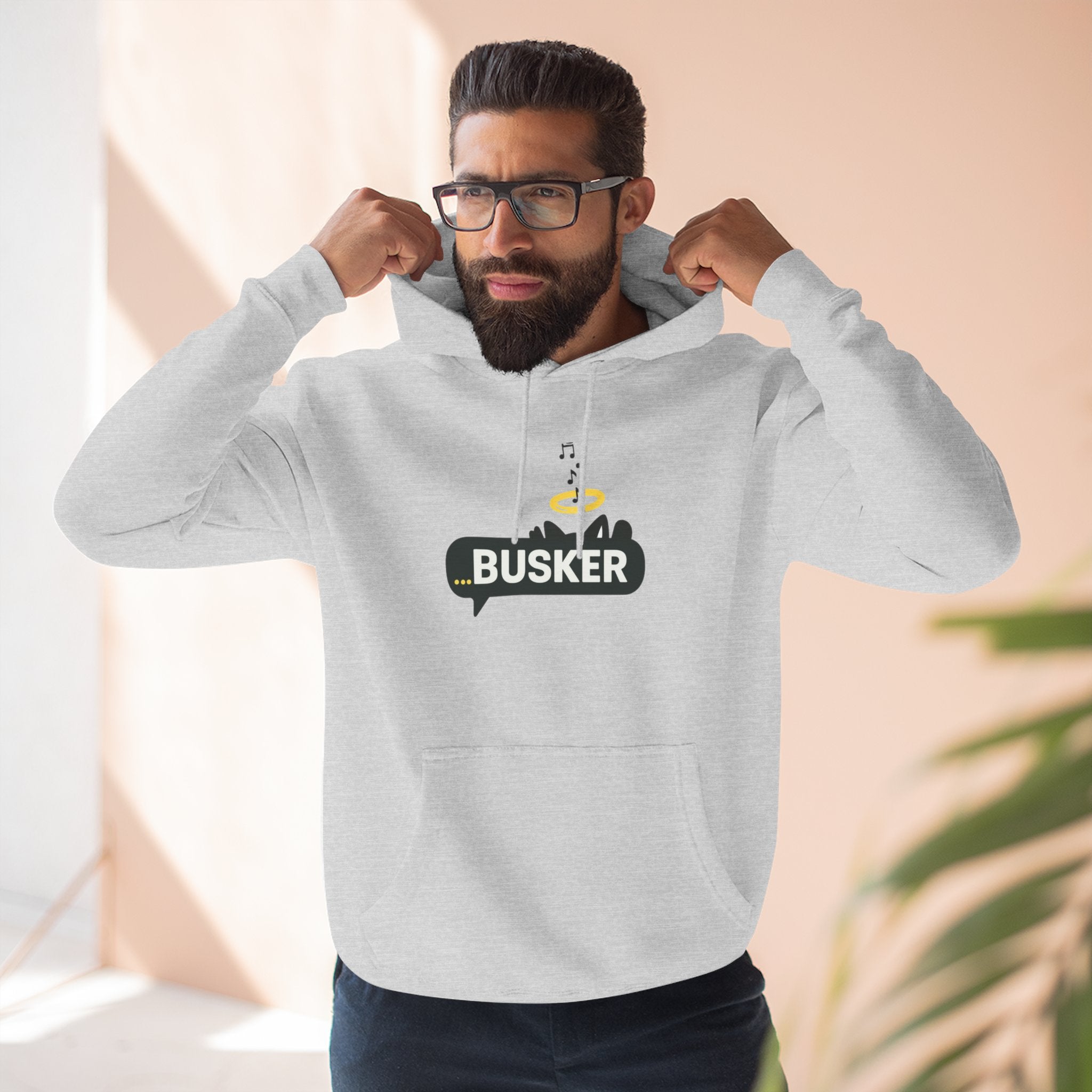 Busker Fleece Hoodie - Cozy Street Art Inspired Hoodie for Music Lovers, Casual Wear, Gift for Musicians, Concert Attire, Relaxed Fit