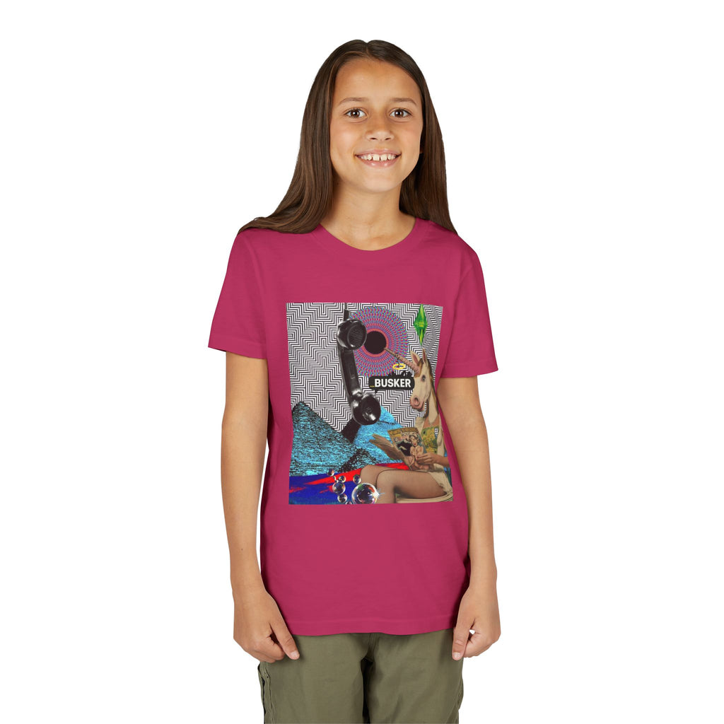 Youth Graphic Tee with Fun 'Busker' Design, Cool Summer Shirt, Gifts for Kids, Festival Attire, Trendy Youthwear