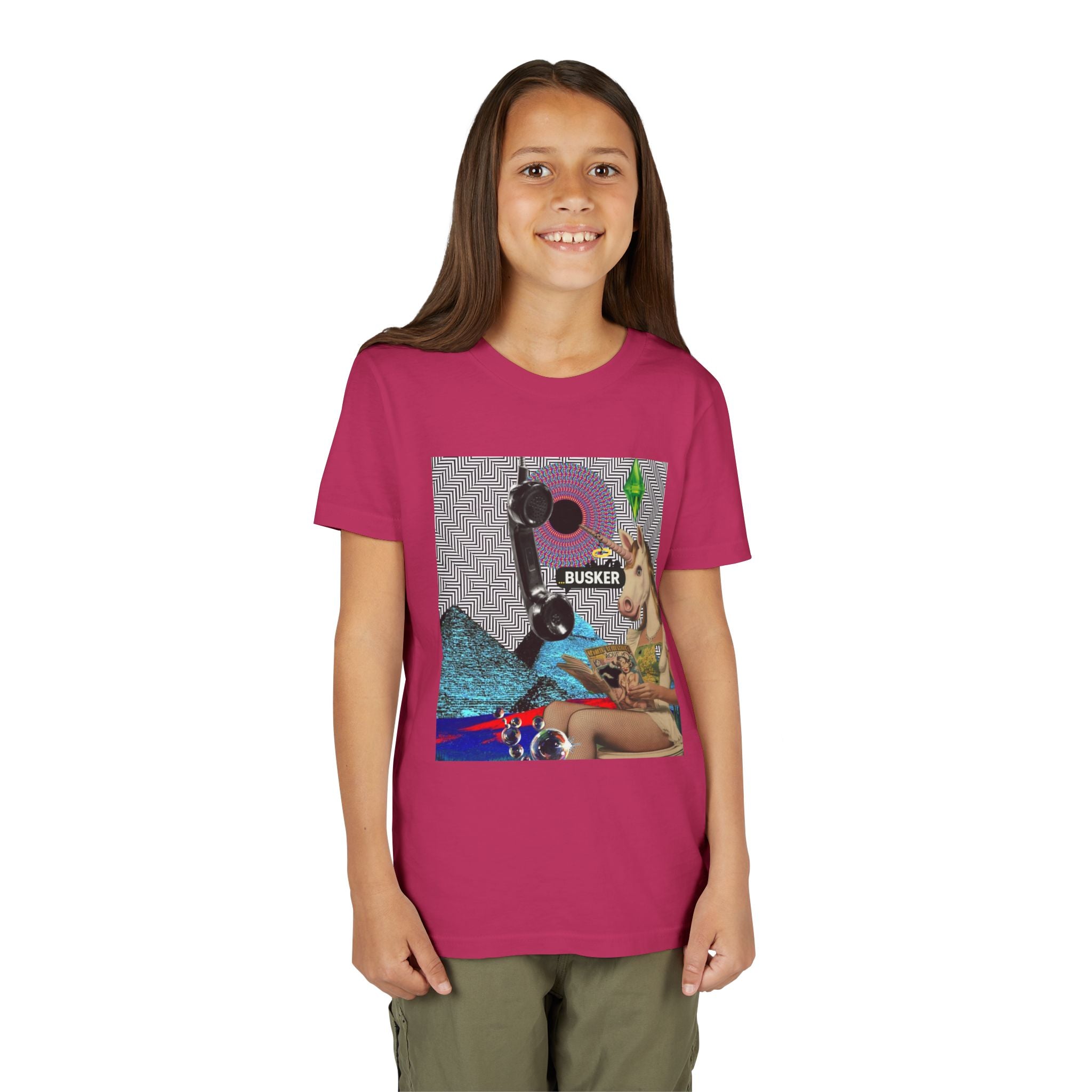Youth Graphic Tee with Fun 'Busker' Design, Cool Summer Shirt, Gifts for Kids, Festival Attire, Trendy Youthwear