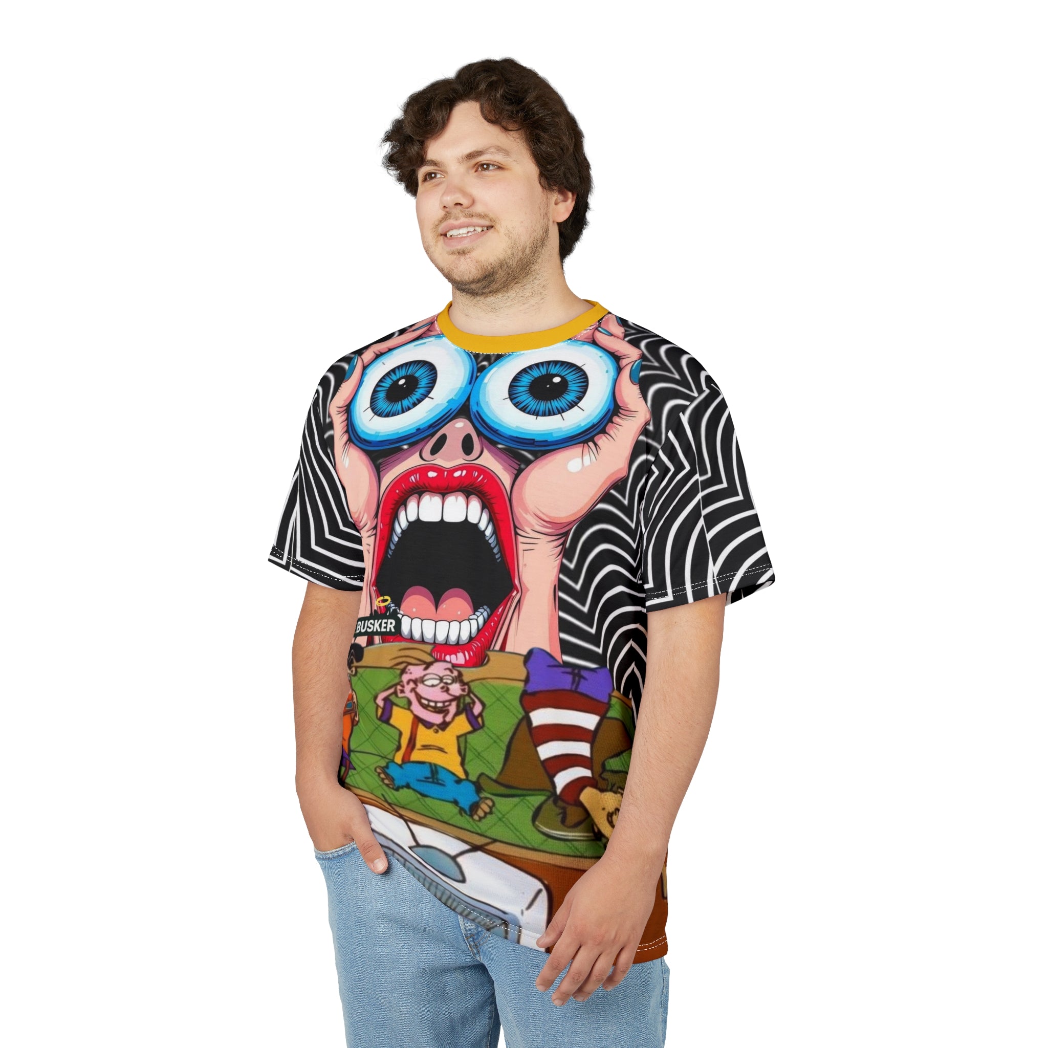 Bold Graphic Tee for Cartoon Lovers | Edgy AOP Unisex T-Shirt | Fun Gift for Anime Fans, Graphic Print Tee, Casual Wear