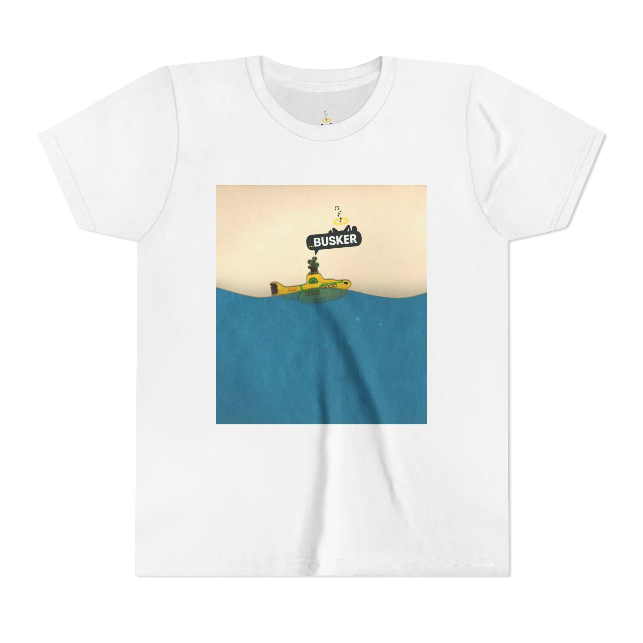 Whimsical Youth Tee with 'Busker' Design, Fun Gift, Summer Style, Music Lovers, Kid's Fashion, Creative Apparel