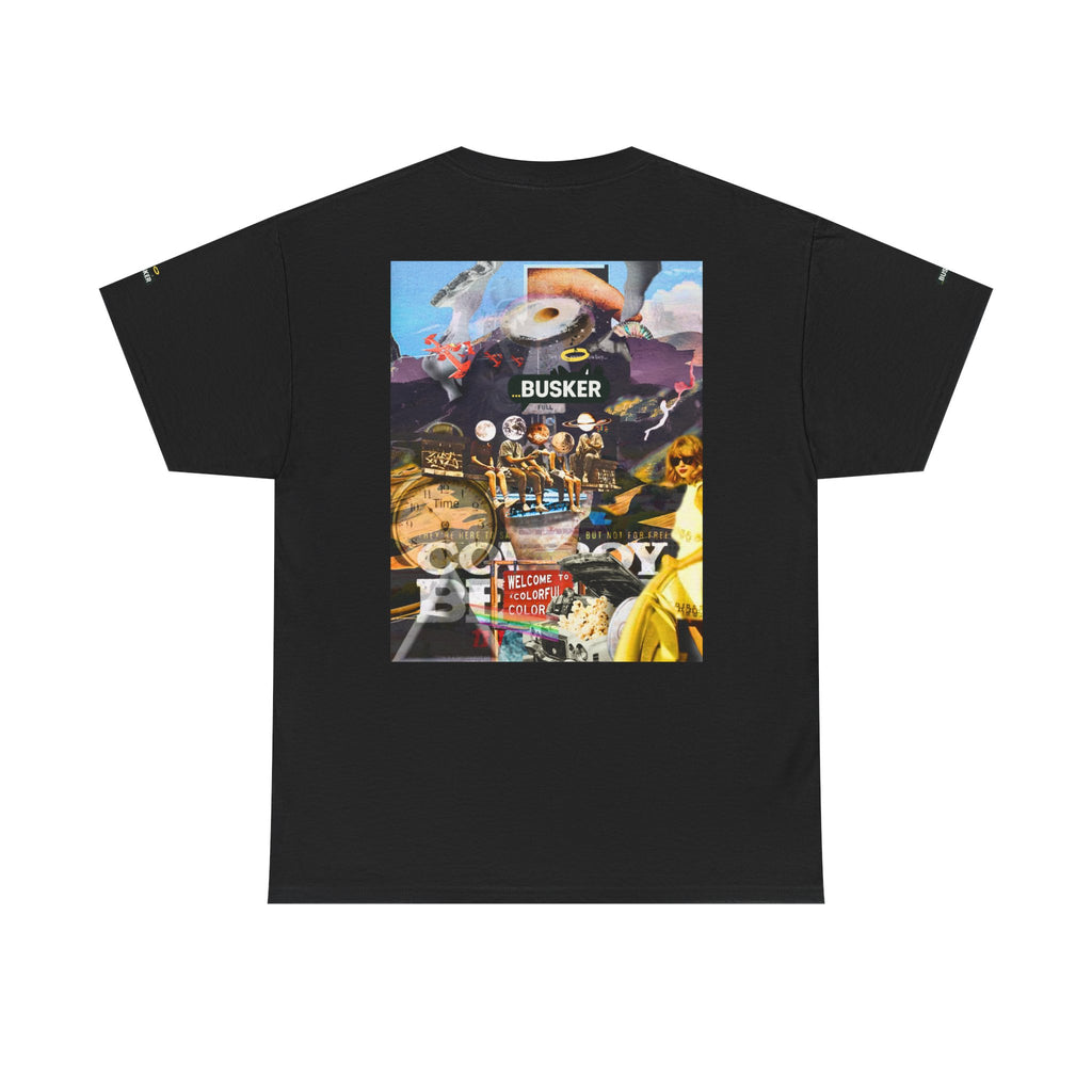 Busker Collage Graphic Tee — Vintage Music Poster Streetwear