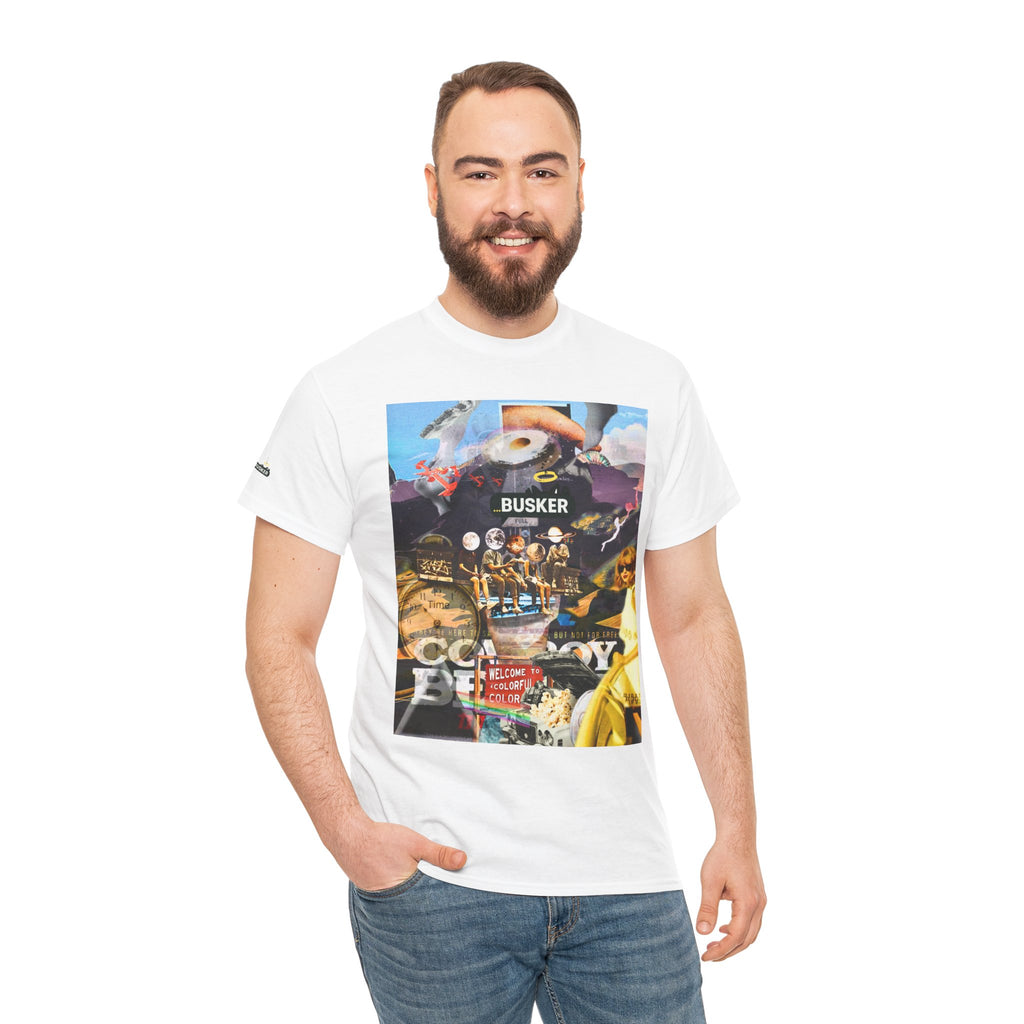 Busker Collage Graphic Tee — Vintage Music Poster Streetwear