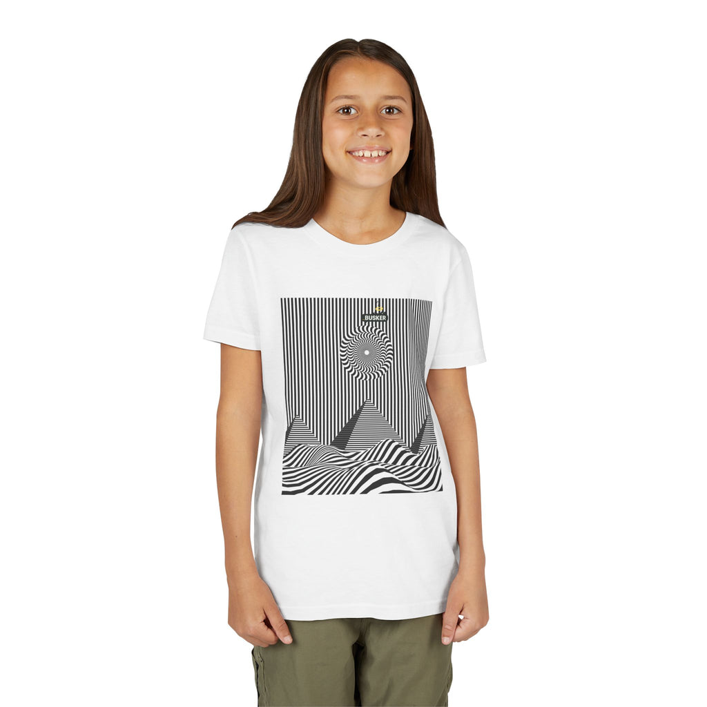 Stylish Youth Tee with Sunset Geometric Design, Summer Apparel, Kids Fashion, Gift for Birthdays, Fun Casual Wear, Graphic Tee