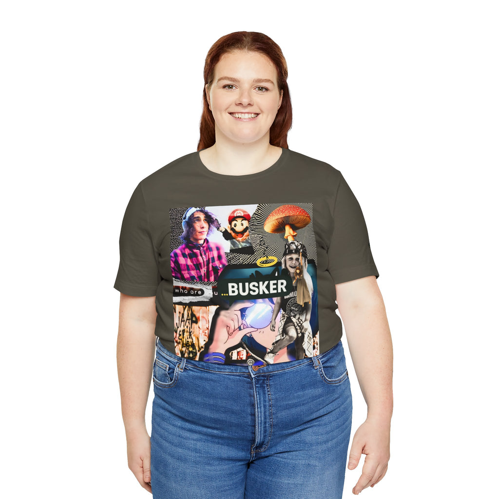 Busker Vibe Unisex Tee - Music & Art Collage Design