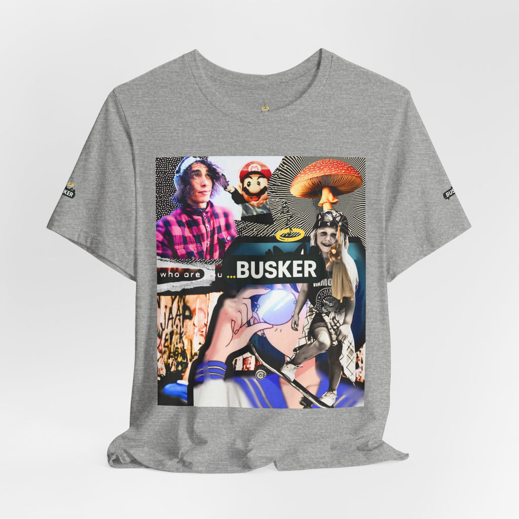 Busker Vibe Unisex Tee - Music & Art Collage Design