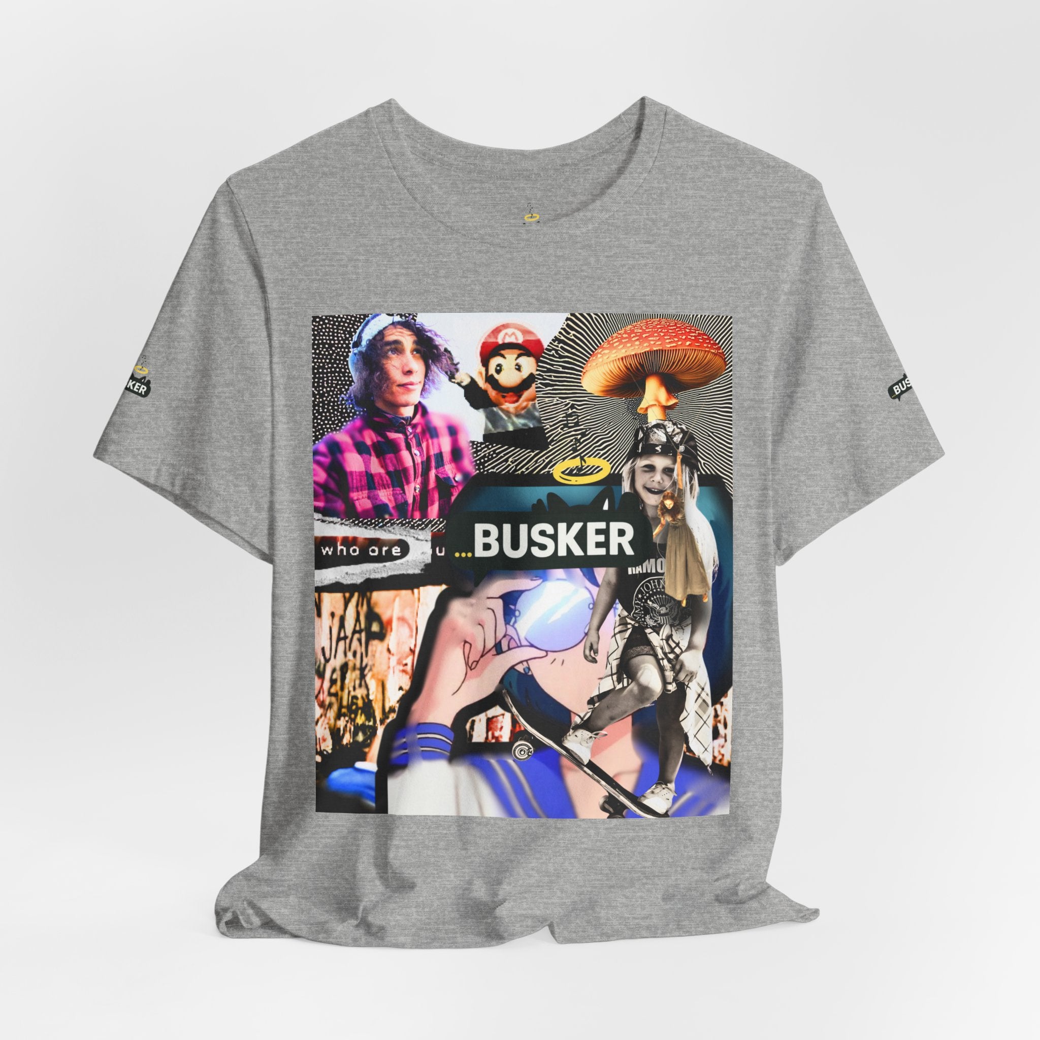 Busker Vibe Unisex Tee - Music & Art Collage Design