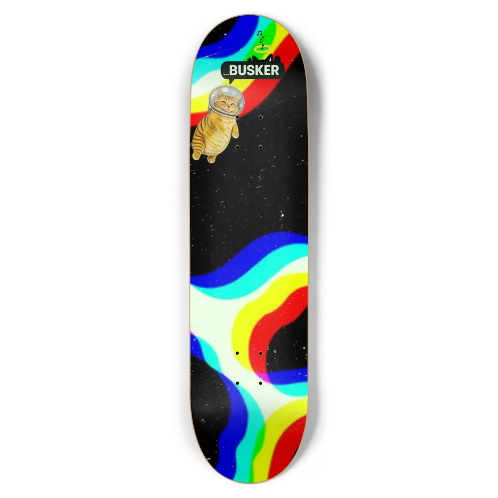 Glowing Space Cat...BUSKER 8.5 Skateboard (Glows-in-the-Dark)